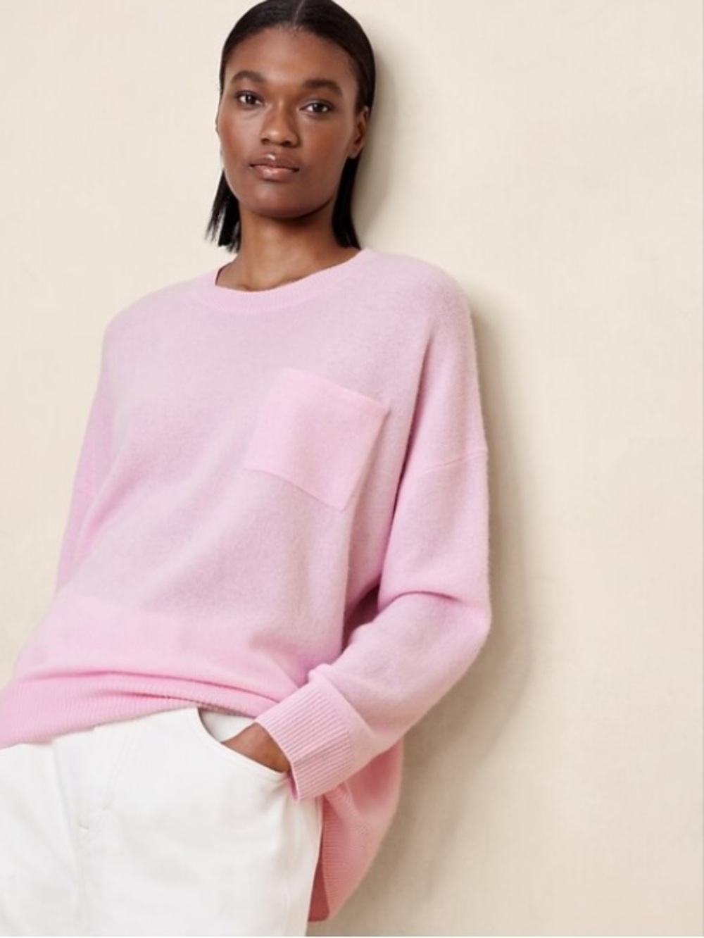 Cashmere Banana Republic Light Pink Oversized Crewneck Sweater